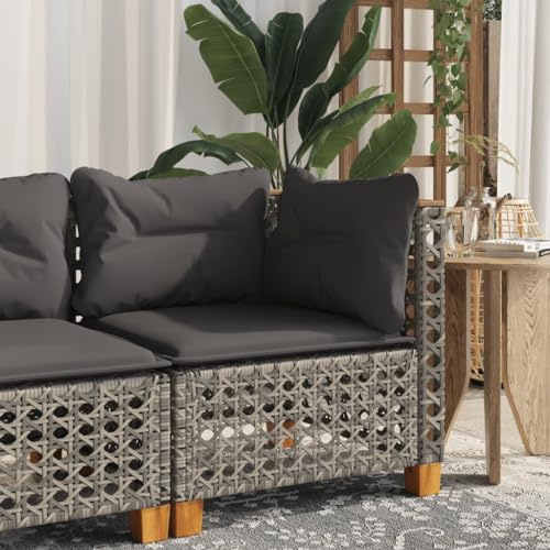 Canapé d'angle de Jardin, en Rotin Synthétique Gris avec Coussins, Confortable et Modulable, Canapé Exterieur Terrasse, Fauteuil Relax Jardin, pour Terrasse, Balcon,Gris, 63.5 x 63.5 x 62 cm