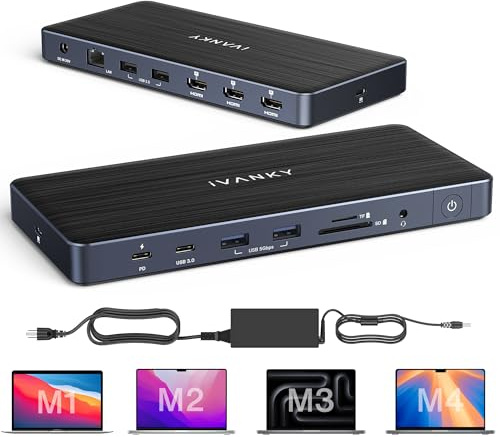 iVANKY 14-i-1 FusionDock Pro 1 MacBook Pro, USB C dockningsstation med nätverk 150W, 4K@60Hz Dock DisplayLink Triple Monitor, 3 x HDMI, 96 W PD, SD/TF för MacBook M2/M3/M4/M5 Mac Air/Pro, Lenovo, DELL