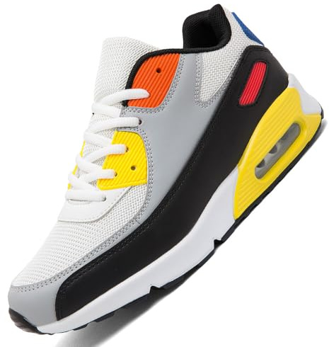 LECYGNB Zapatillas de Deporte Zapatillas Running Hombre Correr Jogging Caminar Gimnasio Deportives Tenis Trabajo Sneakers Ligeros Transpirables Blanco Amarillo EU 42
