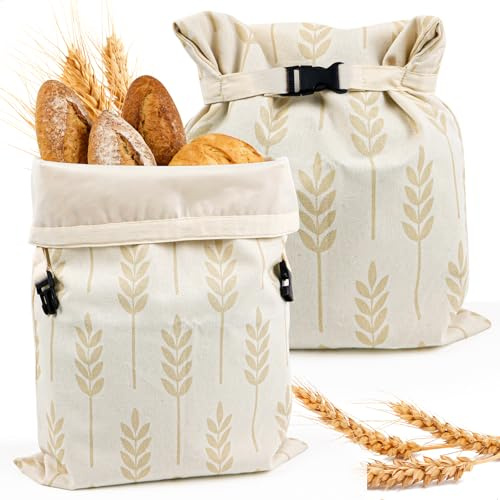 1 Sacchetti pane Riutilizzabili, 42,5x31,5 cm Sacchetto Pane con fodera in TPU, Sacchetti per Pane in Cotone con anello di Inserimento per Mantenere il Pane Fresco, Organizzazione Portatile