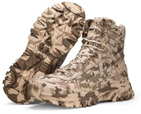 Adornosbt Military Work Boots Camo: Men's Tactical Boots for Daily Wear Outdoor Trekking - Motorcycle Riding Boots with Size Zip Brown