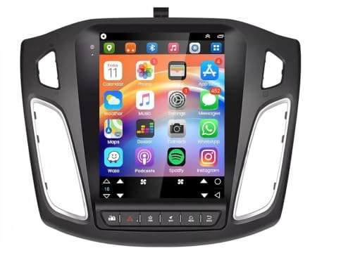 9.7 Inch Dubbel Din Bilradio för Ford Focus 2012 2013 2014 2015 2016 2017 2018, 2+64G Android 14 Touchscreen Radio med Wireless Carplay Android Auto Bluetooth WiFi Rückfahrkamera DSP FM/RDS