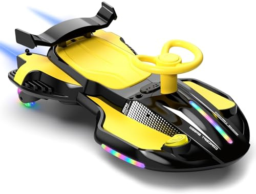 LALAHO Macchina Elettrica Per Bambini 12 V con Pedale, 2 in 1 Auto Elettrica con 2 Velocità, Luci LED, Protezione Antiribaltamento, ruote luminose, per bambini dai 3 anni in su (Nero-Giallo)
