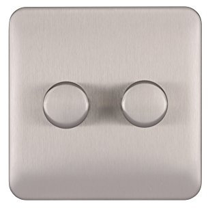 Schneider Electric Lisse Screwless Deco - Double Universal 2 Way Dimmer Light Switch, 250 W/VA, GGBL6022CSSS, Stainless Steel