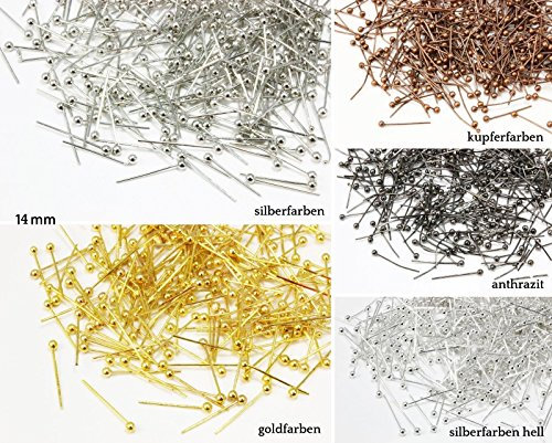 INWARIA Kugelstifte aus Kupfer 14/40mm Kettelstifte Nietstifte Stifte Kopfstifte, S73, 14mm, anthrazit, 100 Stück