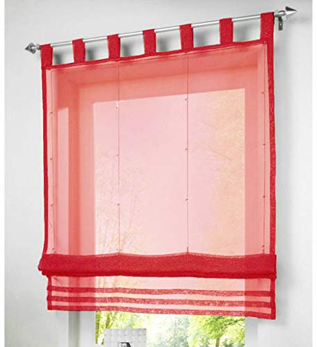 SIMPVALE Raffrollo mit Schlaufen Gardinen Voile römischen Liter Fall Schatten Transparent Vorhang für Balkon und Küche (Rot, Breite 60cm/Höhe 155cm)