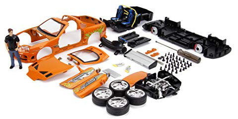 Jada Toys Fast & Furious Brian & Toyota Supra, 1:24 Scale Build n' Collect Die-Cast Model Kit with 2.75 Die-Cast Figure, Orange