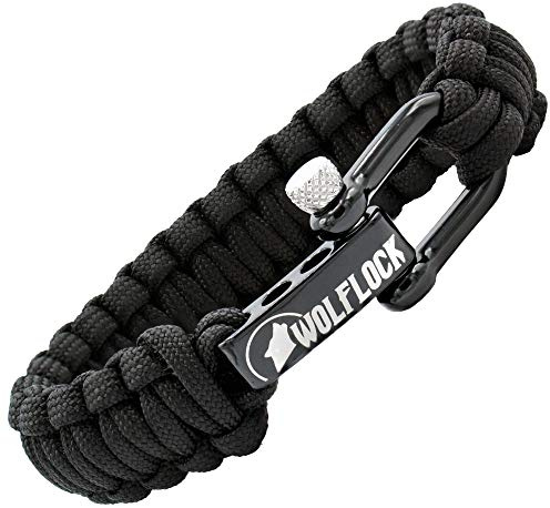 Wolflock | Braccialetto in paracord, per sopravvivenza all'aperto, nero, marrone, verde, nero e bianco, chiusura rapida in acciaio inox, colore: Nero , cod. WLSV19