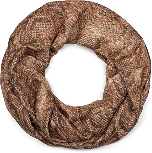 styleBREAKER Sciarpa Ladies Loop sciarpa con motivo di pitone serpente e superficie scintillante, sciarpa per tubi, sciarpa 01017127, colore:Marrone chiaro