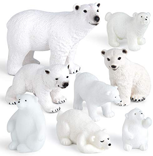 FEPITO 8 Pcs Hiver Réaliste Ours Polaire Figurines Animales Figurine Miniature Jouet De Noël pour Ornements De Noël DIY Forêt Ferme Décorations De Gâteau d'anniversaire