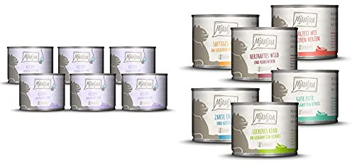 MjAMjAM Kitten vorzügliches Kalb mit Lachsöl 6x200 g (1 x 1200 g) & Premium Nassfutter für Katzen - Mixpaket 3 - Wild & Kaninchen, Pute, Ente & Geflügel, Herzen, Huhn, Rind, 6er Pack (6 x 200 g)