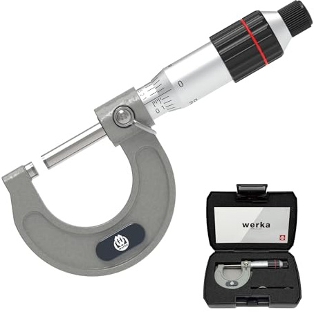 Werka Professional Outside Micrometer, 0-1 Inch Range with 0.0001 Inch Graduations, Precision Measurement Tool with Ratchet Stop, Storage Case Included