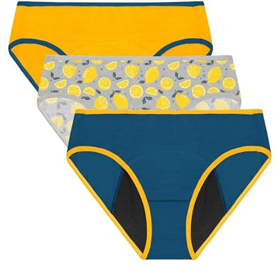 Neione Periodenunterschwäsche Mädchen Starke Blutung Teens 10-18 Jahre Auslaufsicher Periodenslips 3er Pack Lemonade 12-14 Jahre