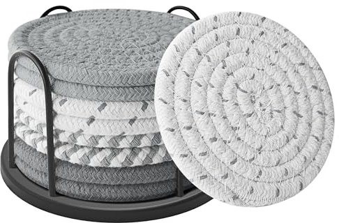 Lazebox Coasters Set of 8 for Drinks, 4 Inch Large Coasters for Coffee Table, Tabletop Protection for Hot & Cold Drinks, Versatile Coasters for Home Decor, Non-Slip & Easy to Clean, Gray