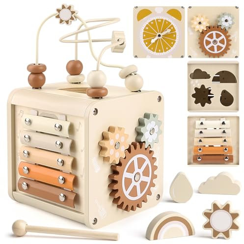 Vanplay Motorikwürfel Montessori Spielzeug Baby Motorikspielzeug ab 2 Jahr Activity Center Holzspielzeug Baby Aktivitätswürfel Xylophon Spielzeug 2 3 4 Jahre