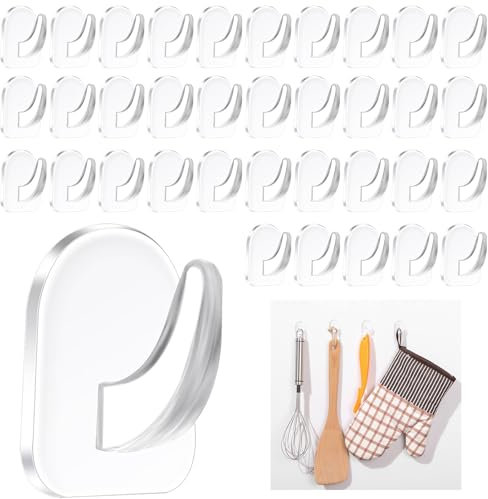Scettar 36 Pack Clear Acrylic Adhesive Wall Hooks - 2kg Heavy Duty Transparent Sticky Hangers for Kitchen Bathroom Office & Garland Hanging