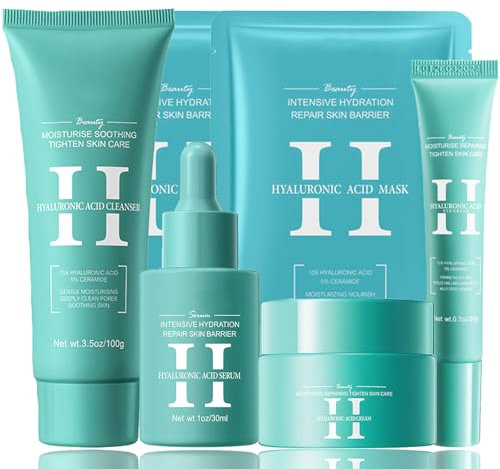 ARCHIDATE Gesichtspflege Set Damen - Hyaluronsäure Beauty-geschenksets - 6PCS Geschenkset Frauen mit Reinigungsmittel-Gesichtswasser-Serum-Creme-Maske*2 - Feuchtigkeit Pflegeset Gesichtsreinigung Set