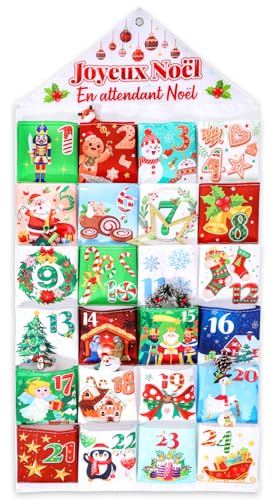 DPKOW Français Calendrier de l'Avent à Remplir 2025, Vide Calendrier de l'Avent a Remplir Soit Meme, Tissu Calendrier de l'Avent Suspendu avec 24 Poches pour DIY Noël Calendrier Enfant Adulte