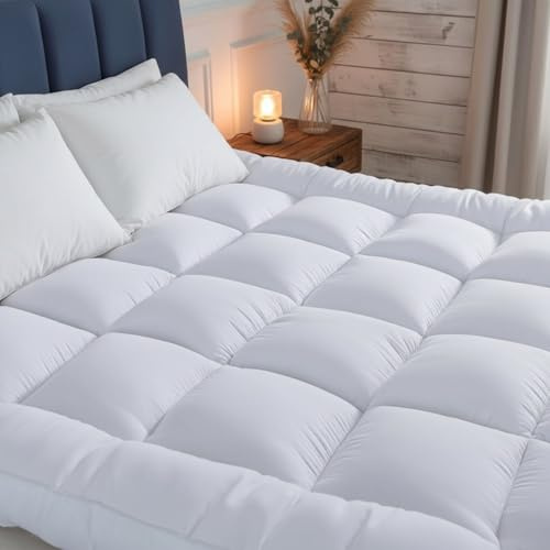 4AS Topper per materasso Supersoft Super King - Imbottitura in Microfibra 1100 GSM Extra Spesso 4 Pollici (10cm) con Cinghie Elasticizzate agli Angoli - Bianco (Super King 183 x 200 cm)
