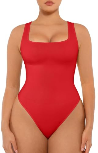 FeelinGirl Seamless Bodysuit Square Neck Tummy Control Shapewear | Body Shaper for Women Thong Sleeveless Bodysuit Tummy Support