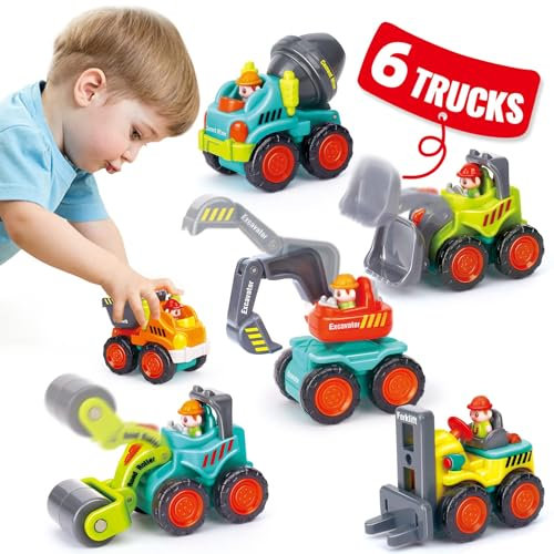 HOLA Cadeau Jouet Bebe 1 an Jouet Voiture Enfant 2 Ans Jeux Exterieur Enfant Camion Cadeau Pelleteuse Garcon 3 Aans 6 PCS Mini Trucks Engins de Chantier Jouets pour Garçon et Filles