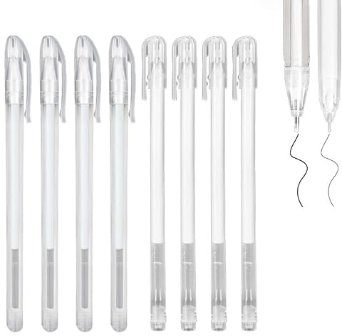 Azlanway Penne gel bianche, punte da 0,6 mm e 0,8 mm, set da 8 penne gel impermeabili per bullet journal, mandala, disegno, scrittura su carta nera, scrapbooking, progetti fai da te