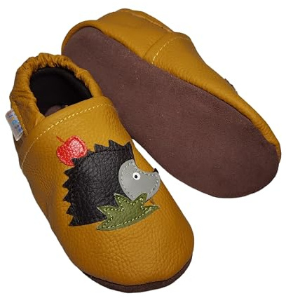 Liya's Chaussons en cuir pour bébé - Motif hérisson - Jaune jonquille