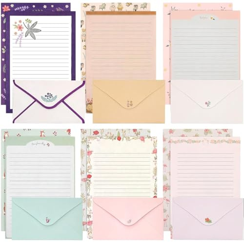 Omeblos 54Pcs Writing Paper and Envelopes Sets, 6 Different Pattern Letter Writing Set, 36 Paper and 18 Stationery Packaging, Letter Writing Set for Letters, Invitations & Thank You Cards