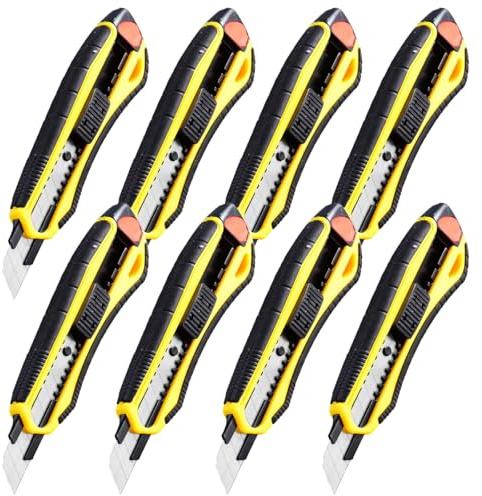 8 stycken skärknivset, multifunktionskniv, universalkniv, mattkniv med säkerhetsficka, skärkniv tapetseringskniv för skärning till papper, kartong