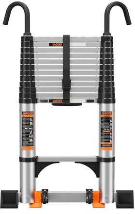 Telescopic Ladder with Non-Slip Feet,3.2M/10.5FT Aluminium Extension Loft Ladder with Stabilizer Bar and Detachable Hooks, Multi Purpose Extendable Portable Folding Ladders, step ladder(3.2M/10.5FT)