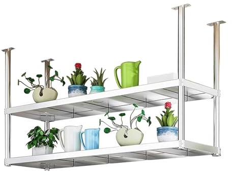 Takmontering hängande grytställ flytande kökshylla metall vertikalt växtstativ platsbesparande flaskhållare (80 x 35 x 80 cm)