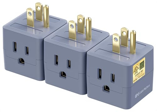 [ETL Listed] Cable Matters 3-Pack 3 Outlet Wall Adapter (Grounded Cube Tap, Outlet Splitter, 3 Way Plug Adapter, 3-Prong Power Splitter), Gray