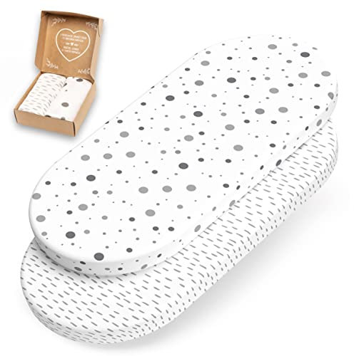 mimaDu - 2er Set Spannbettlaken Baumwolle Oeko-Tex 80x40cm auch für 78x36, 80x35 - Spannbetttücher für Kinderwagen, Stubenwagen, Moseskorb, Babywiege - Bezug für kleine Beistellbetten