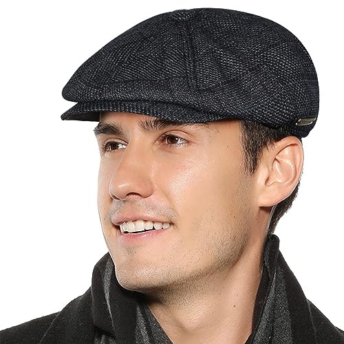 Superora Homme Casquette Béret Plate Herringbone Chapeau Rétro Casquette Newsboy à 8 Panneaux