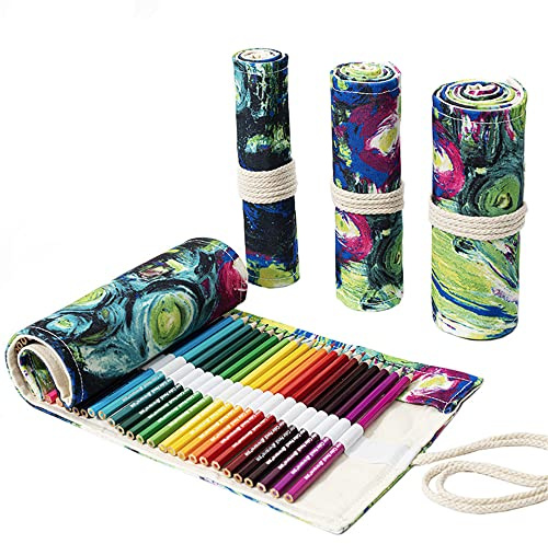 DIYOMR Rollos de lápices de 24/36/72 ranuras, bolsa enrollable para lápices de colores para artistas, estuche para pinceles cortos, organizador de lápices para dibujar, colorear y dibujar (pintura de