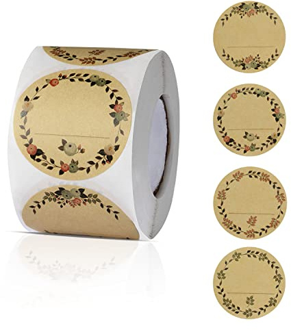500 Piezas Etiquetas Adhesivas Personalizadas,Etiquetas Autoadhesivas,Kraft Round Etiquetas Tela Adhesivas para Jam Tubes,Botellas,Productos Horneados,Regalos,Sobres (marrón-1)