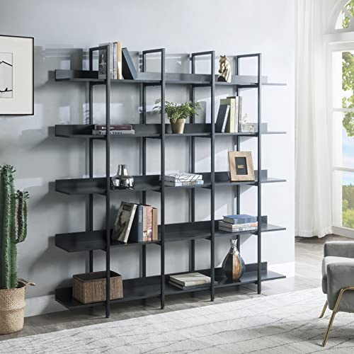 Harper & Bright Designs 5-Tier Bookcase, Industrial Style Bookshelf with Metal Frame and MDF Board, Large Etagere Bookshelves with Open Display Shelves for Living Room Bedroom Home Office, Black
