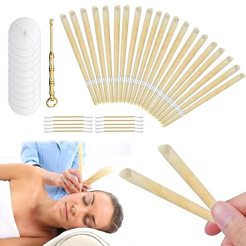 KAYEF 20 Stück Ohrenschmalz-Entfernungs-Kerzen-Ohrkerzen-Set, Ohrkerzen zur Reinigung von Ohrenschmalz mit Schutzscheiben, Ohrreinigung, Ohrkerzen zur Reinigung und Entspannung, Beige