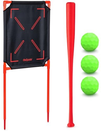 GoSports LotBall Backyard Baseball Bat, Ball and Strike Zone Set - Plastic Baseball Game for Kids