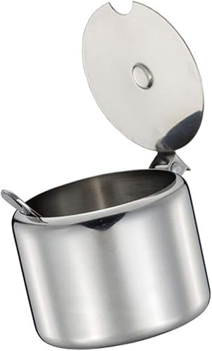 Jowxsx Stainless Steel Sugar Bowl Spice Pot Sugar Canister with Spoon - Silver, 285 ml Portable and Useful Economical easoning Jar in Apple Shape for Home Kitchen