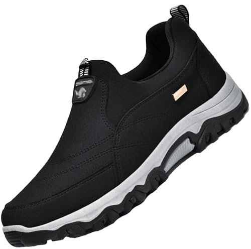 Aocase Zapatos para Caminar sin Cordones Calzado Ancho Especial Hombre Deportivas Ancho Especial Hombre Cuero de Gamuza Deporte para Senderismo al Aire Libre,Negro,42/260mm