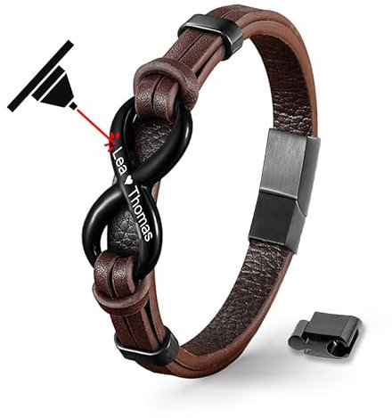 UNIQAL | Personaliesiertes Lederarmband mit Gravur SHAPE Herren Damen | Leather Bracelet mens | Magnetverschluss | handgemacht in Germany (Braun Infinity, 21.00, Zentimeter)