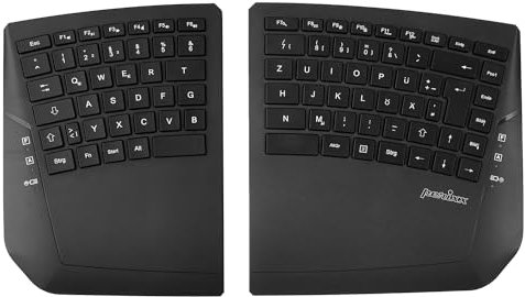 Perixx PERIBOARD-624B Kabellose Ergonomische Tastatur, Split-Design, TKL, Verstellbare Neigung, QWERTZ Layout, Schwarz