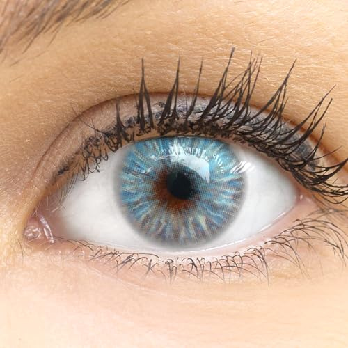 Glamlens lentilles de couleur gris naturelles colorées très haute opacité Cordoba Gray + étuis à lentilles de contact I 1 paire (2 pièces) I 90 Jours I sans correction I 0,00 Dioptries
