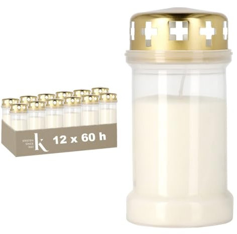 KRISTEN Lanterne funéraire extérieure traditionnelle 3D – 60 heures de combustion – Blanc – Lot de 24 pièces – Pack économique – Lumière commémorative, bougie funéraire, bougie commémorative