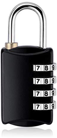 Candado de viaje de 4 dígitos, cerradura de combinación para equipaje, cerradura de combinación para exteriores, candado de código (1, negro)