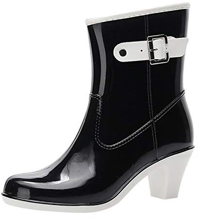 Botas de goma cortas para mujer, botas de lluvia, botas de goma con tacón de bloque, botines de goma, botines de trabajo, botas de goma, botas de jardín, botas de jardín, Negro , 37/M