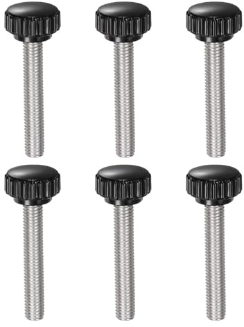 QUARKZMAN 6 st räfflade klämhandtag M8 x 45 mm metrisk 304 rostfritt stål hangänga räfflad skruv 22 mm handtag gängade bultar runt huvud plast svart