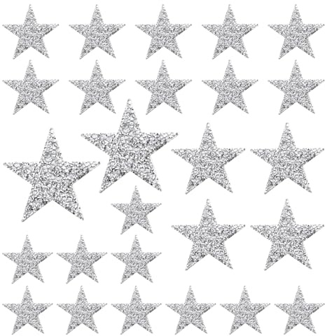 SYEYCW 26 Pezzi Toppe Termoadesive a Forma di Stella, 4 Dimensioni Stelle con Strass da Stirare, Stelle Argentate Termoadesive, per Borse, Giacca, Magliette, Cappello, Vestiti, Jeans, Pantaloni