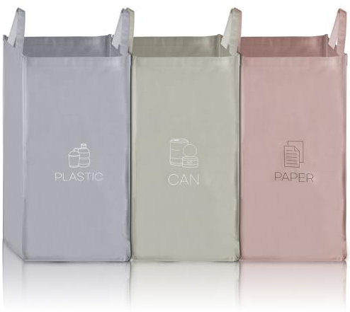 Système de tri sélectif à 3 compartiments empilables pour la cuisine, pour papier, plastique et verre